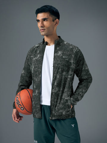 Men Printed Slim Fit Mock Neck Jacket with TS FLEXI