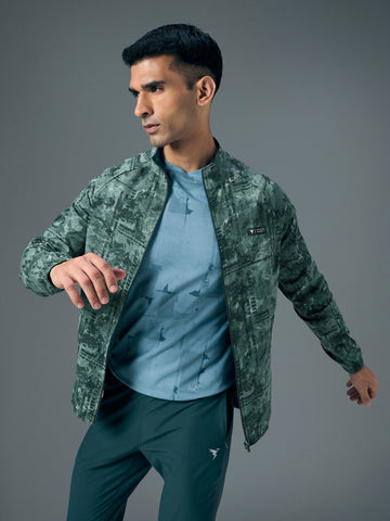 Men Printed Slim Fit Mock Neck Jacket with TS FLEXI