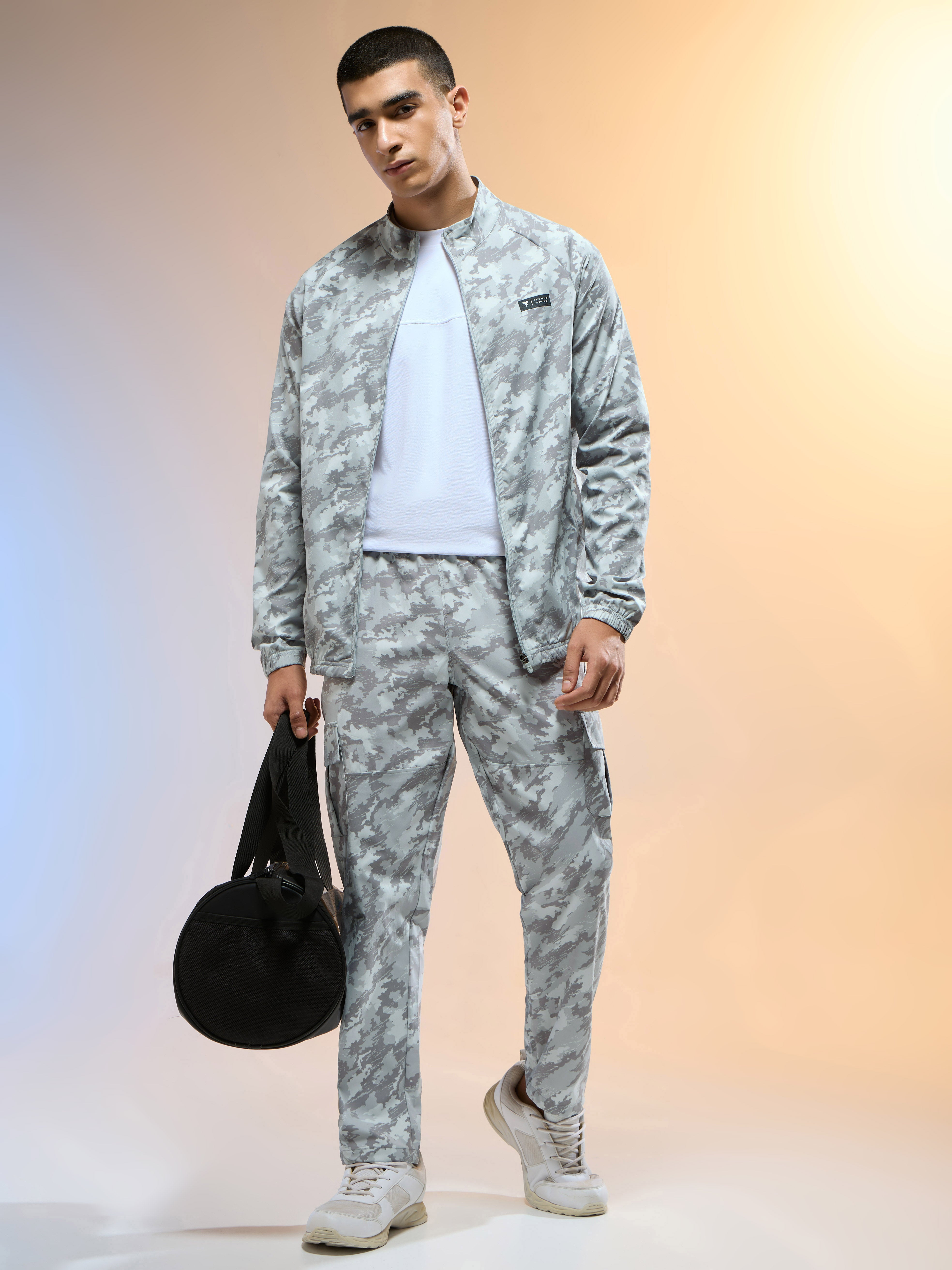 Men Printed Slim Fit Mock Neck Jacket with TS FLEXI