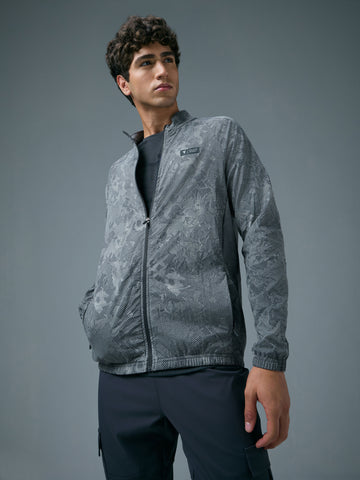 Men Printed Slim Fit Mock Neck Jacket with TS FLEXI