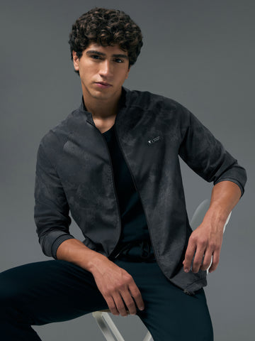 Men Printed Slim Fit Mock Neck Jacket with TS FLEXI