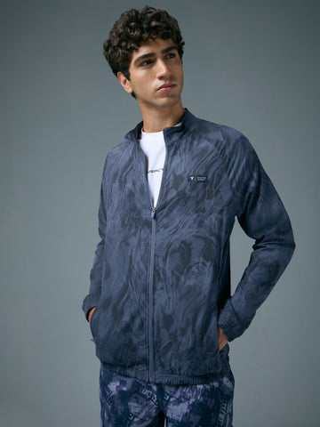 Men Printed Slim Fit Mock Neck Jacket with TS FLEXI