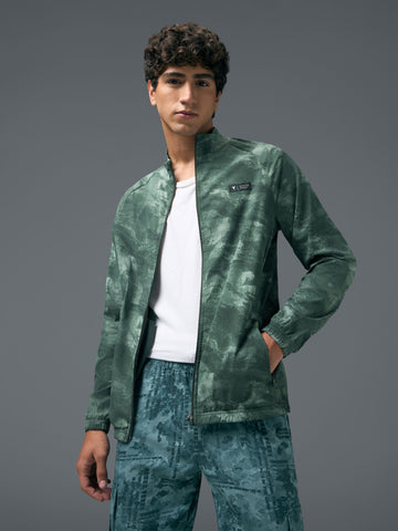 Men Printed Slim Fit Mock Neck Jacket with TS FLEXI