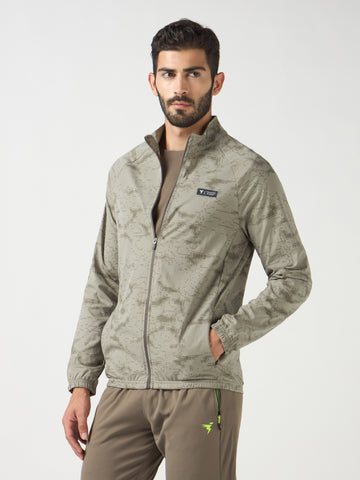 Men Printed Slim Fit Mock Neck Jacket with TS FLEXI