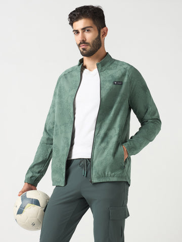 Men Printed Slim Fit Mock Neck Jacket with TS FLEXI