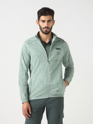 Men Printed Slim Fit Mock Neck Jacket with TS FLEXI