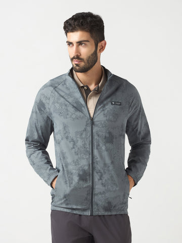 Men Printed Slim Fit Mock Neck Jacket with TS FLEXI