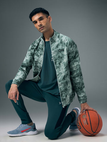 Men Printed Slim Fit Mock Neck Jacket with TS FLEXI