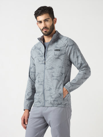 Men Printed Slim Fit Mock Neck Jacket with TS FLEXI