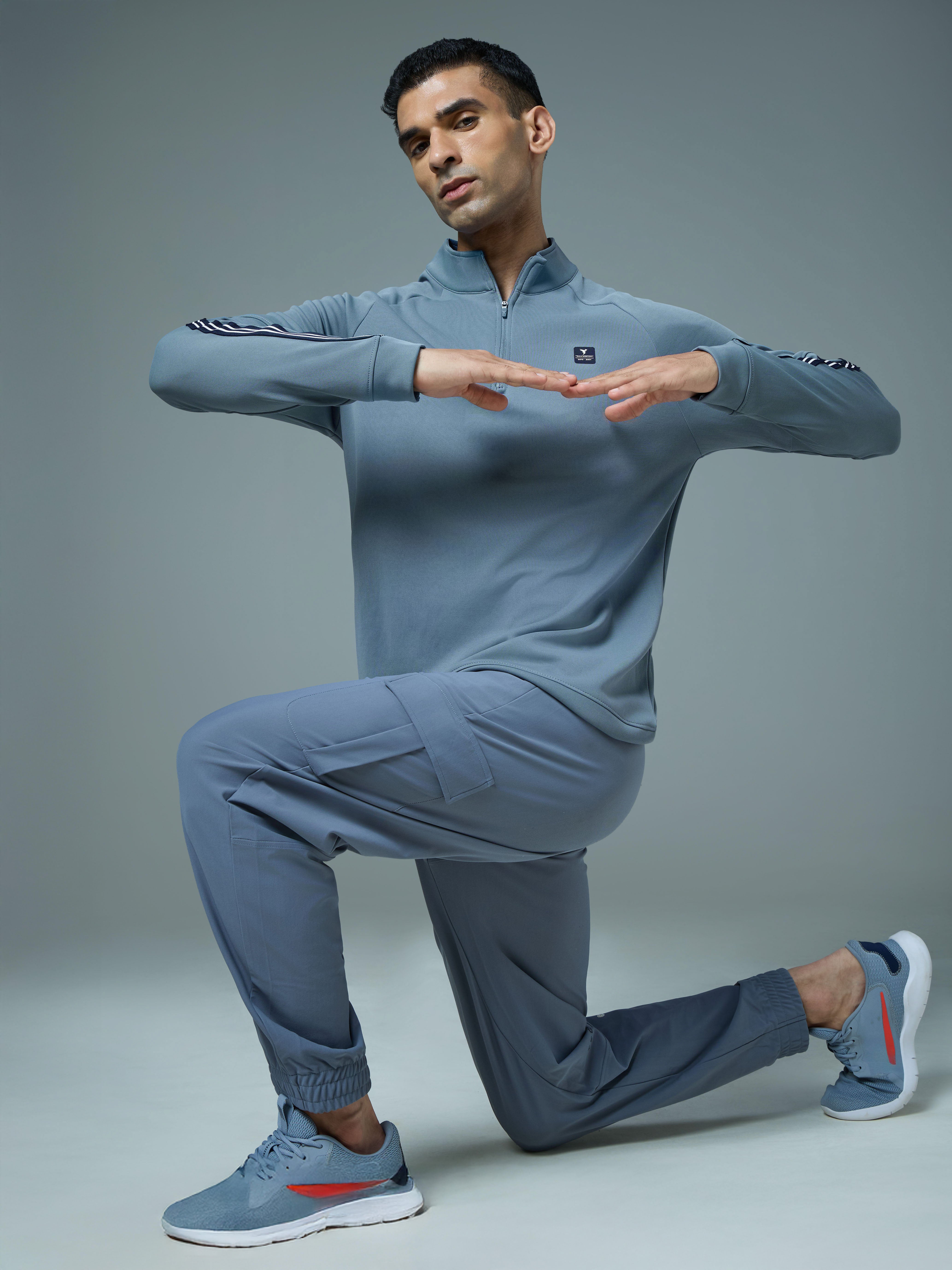 Men Solid Slim Fit Mock Neck Sweatshirt with ELASTO PLUS