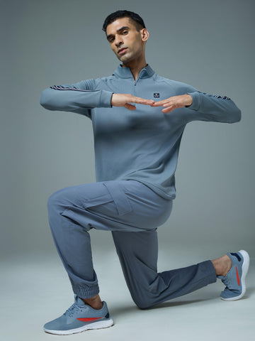 Men Solid Slim Fit Mock Neck Sweatshirt with ELASTO PLUS