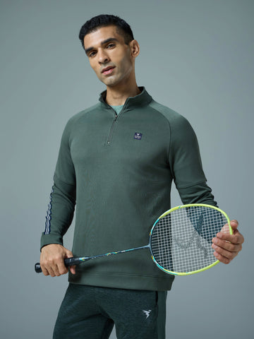 Men Solid Slim Fit Mock Neck Sweatshirt with ELASTO PLUS