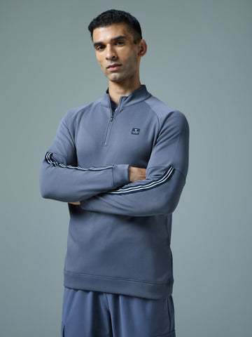 Men Solid Slim Fit Mock Neck Sweatshirt with ELASTO PLUS