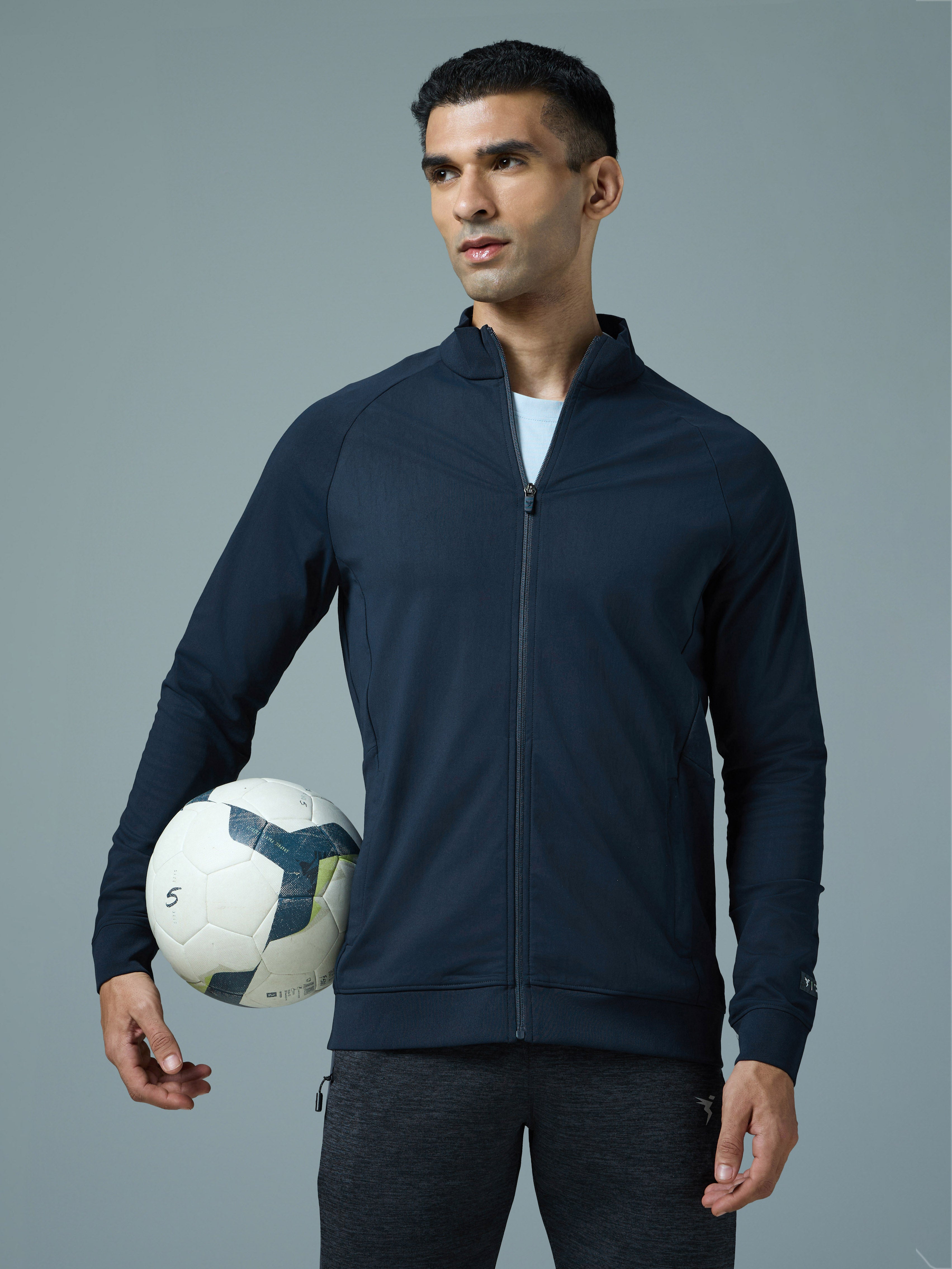 Men Solid Slim Fit Mock Neck Sports Jacket with DURACOOL+