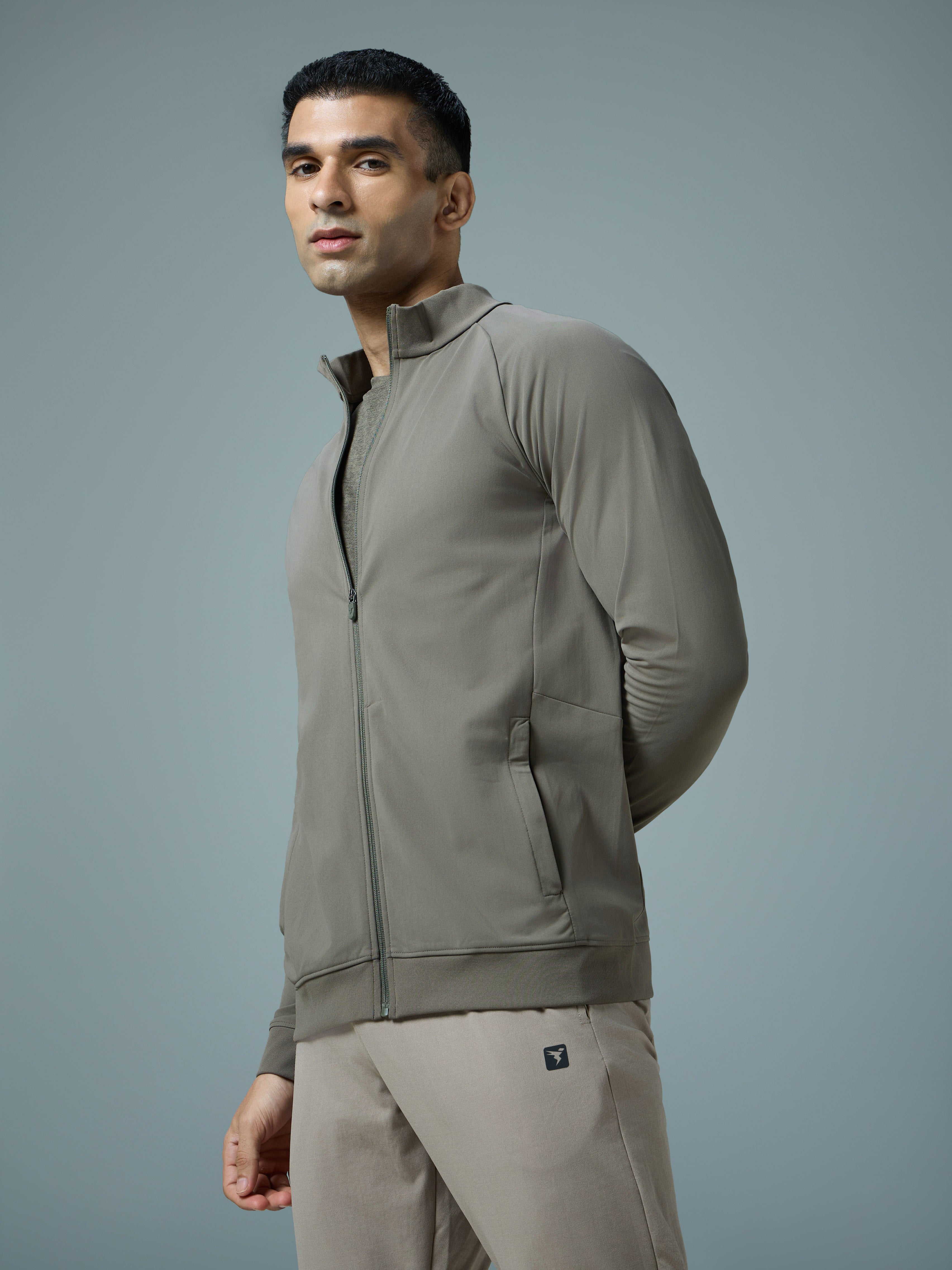 Men Solid Slim Fit Mock Neck Sports Jacket with DURACOOL+