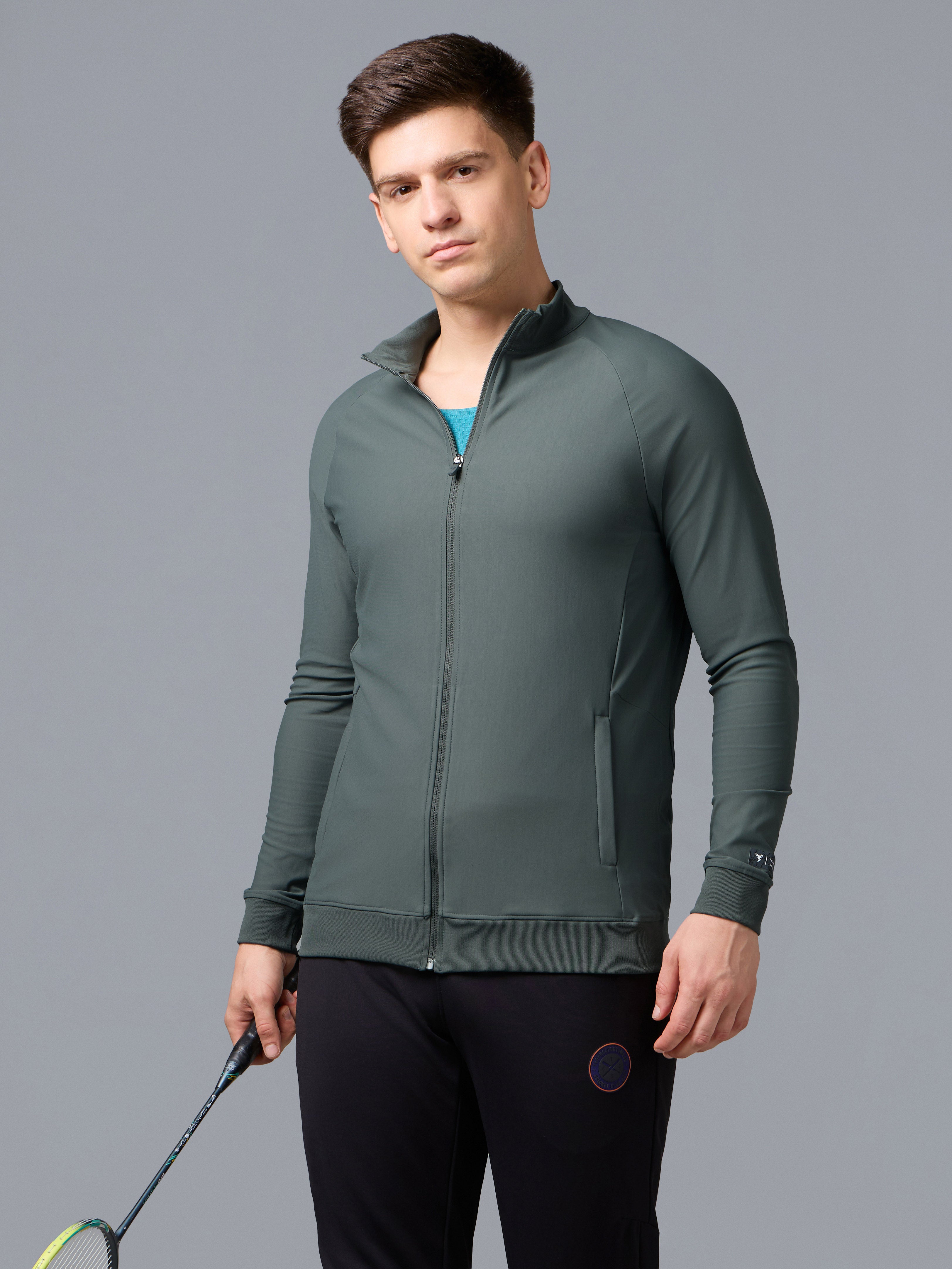 Men Solid Slim Fit Mock Neck Sports Jacket with DURACOOL+