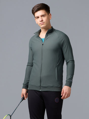 Men Solid Slim Fit Mock Neck Sports Jacket with DURACOOL+