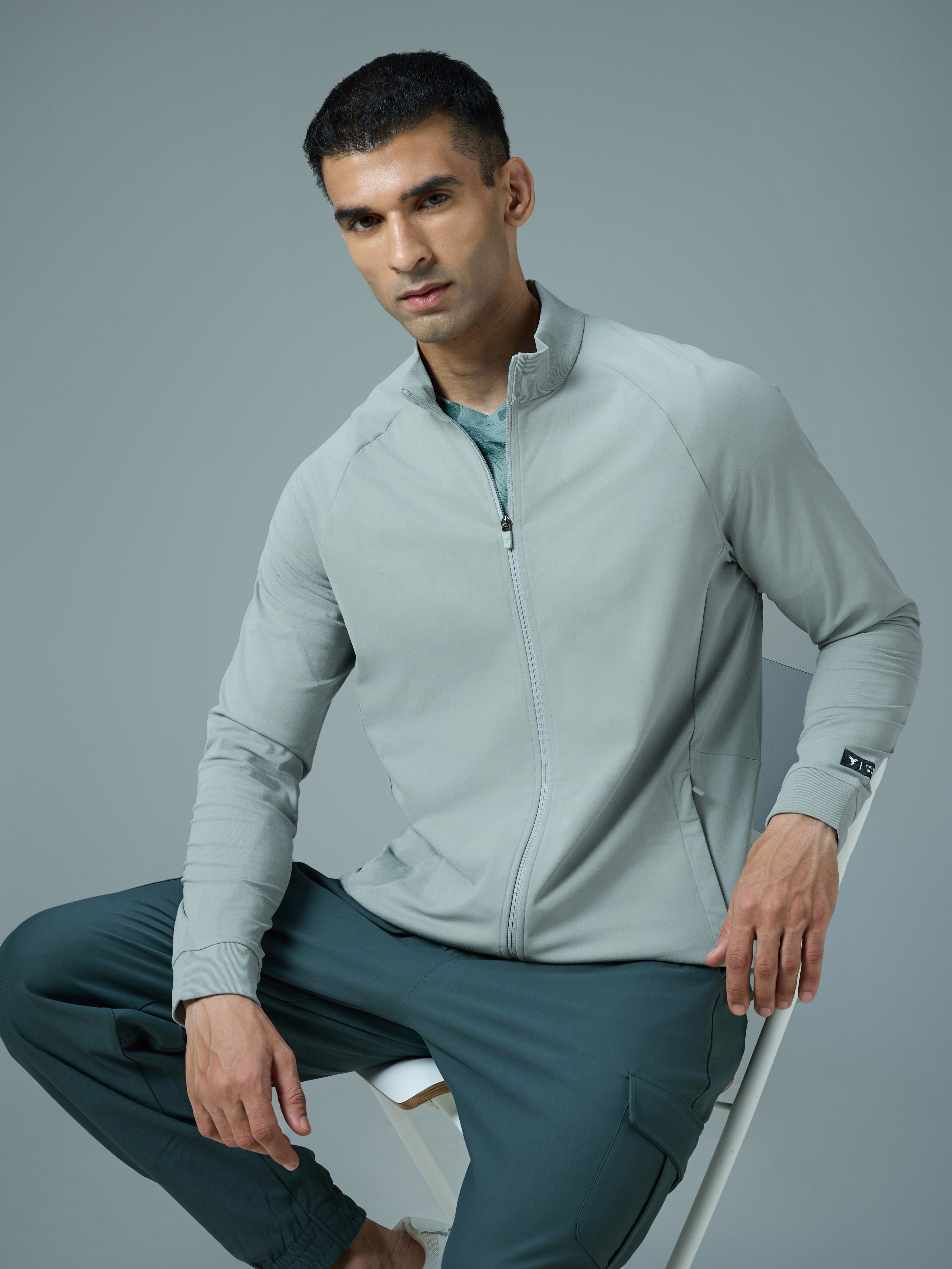 Men Solid Slim Fit Mock Neck Sports Jacket with DURACOOL+
