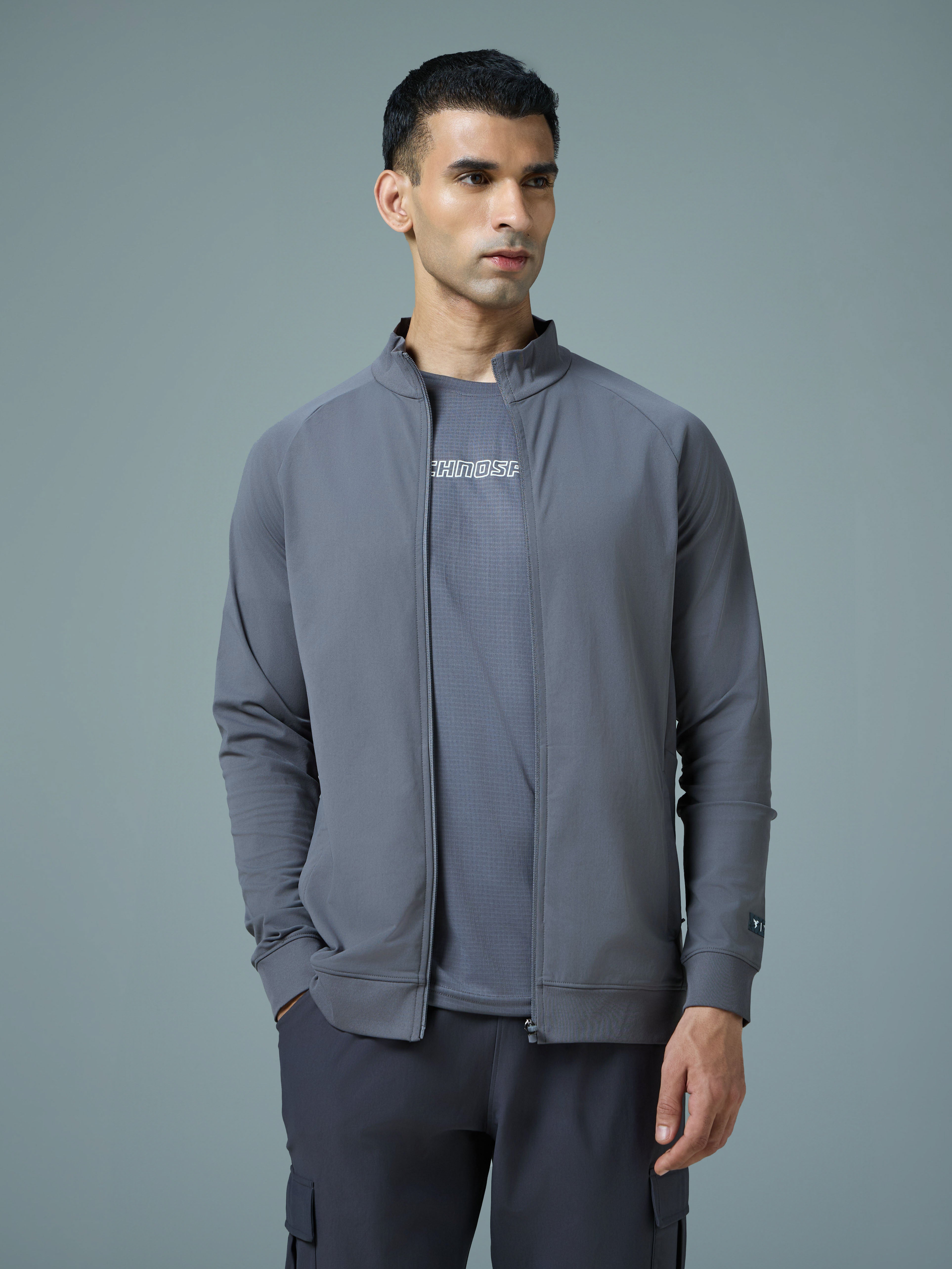 Men Solid Slim Fit Mock Neck Sports Jacket with DURACOOL+
