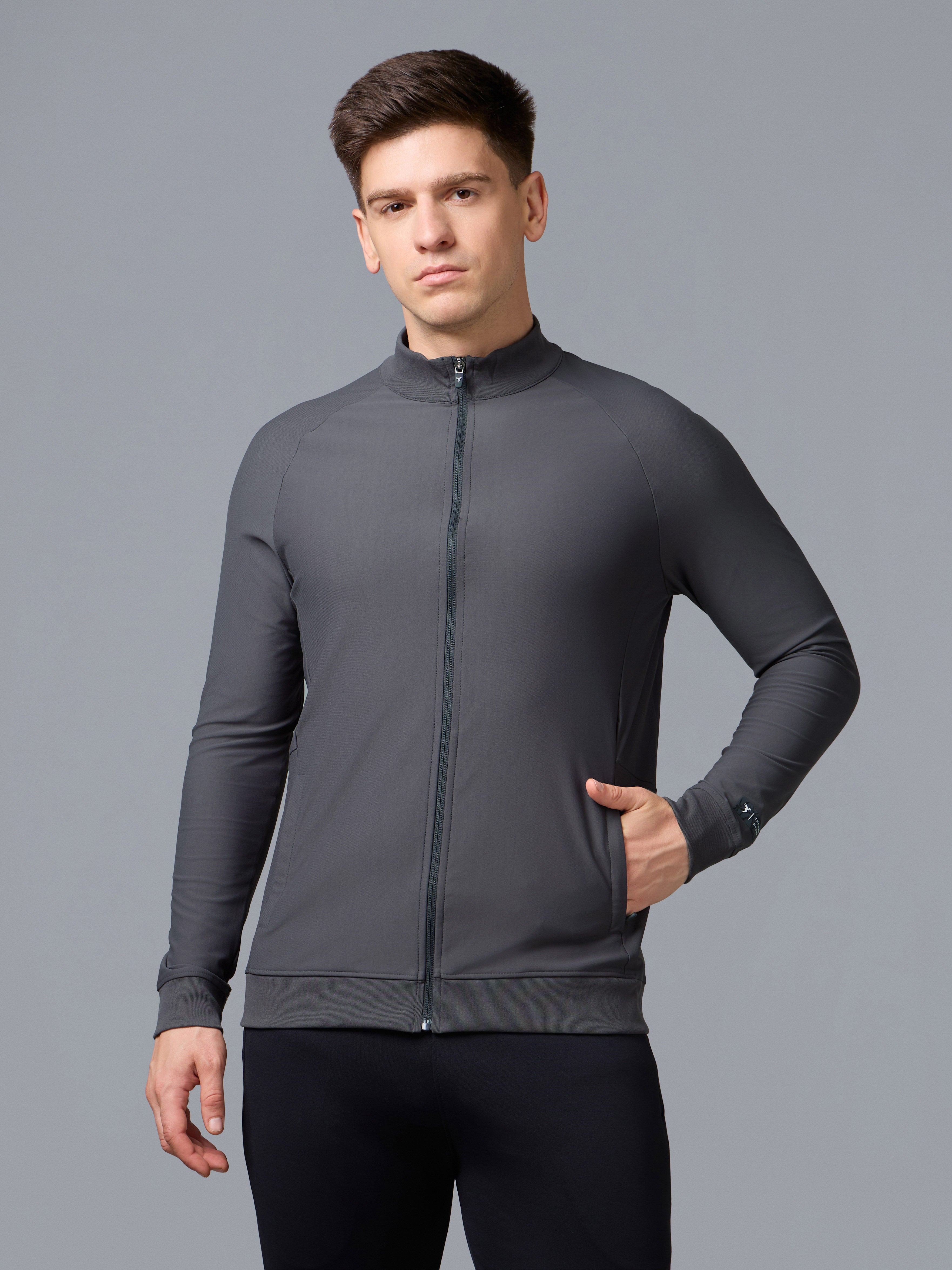Men Solid Slim Fit Mock Neck Sports Jacket with DURACOOL+