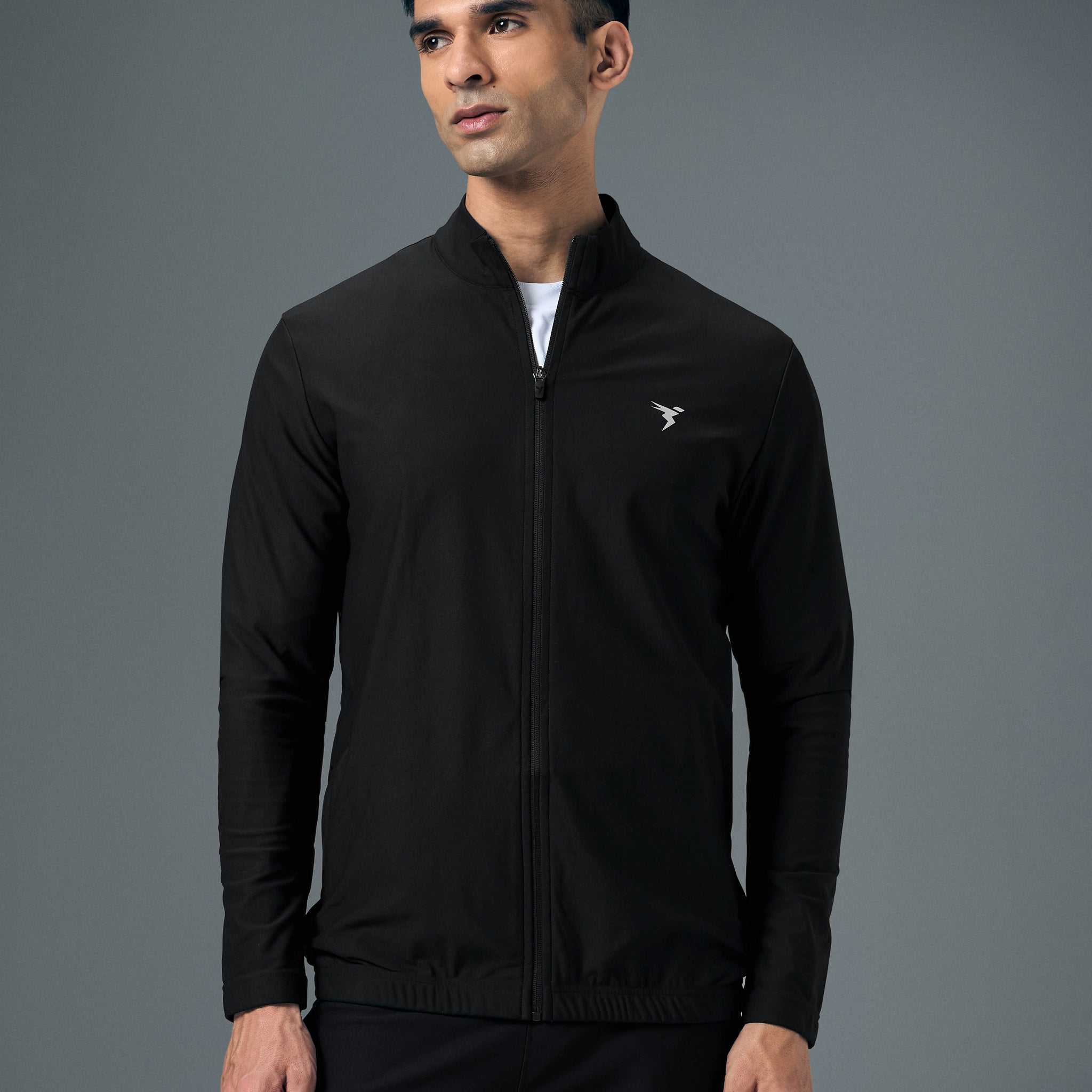 Men Solid Slim Fit Mock Neck Sports Jacket with DURACOOL+