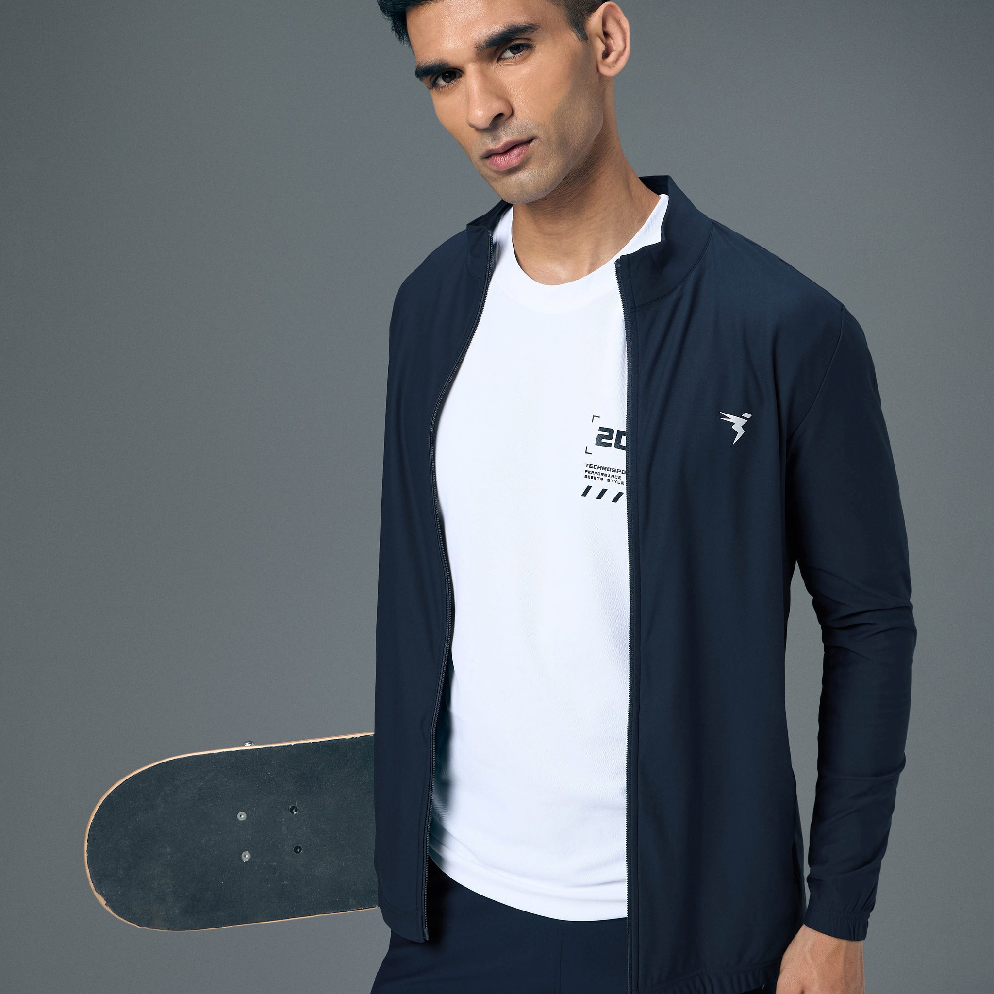 Men Solid Slim Fit Mock Neck Sports Jacket with DURACOOL+