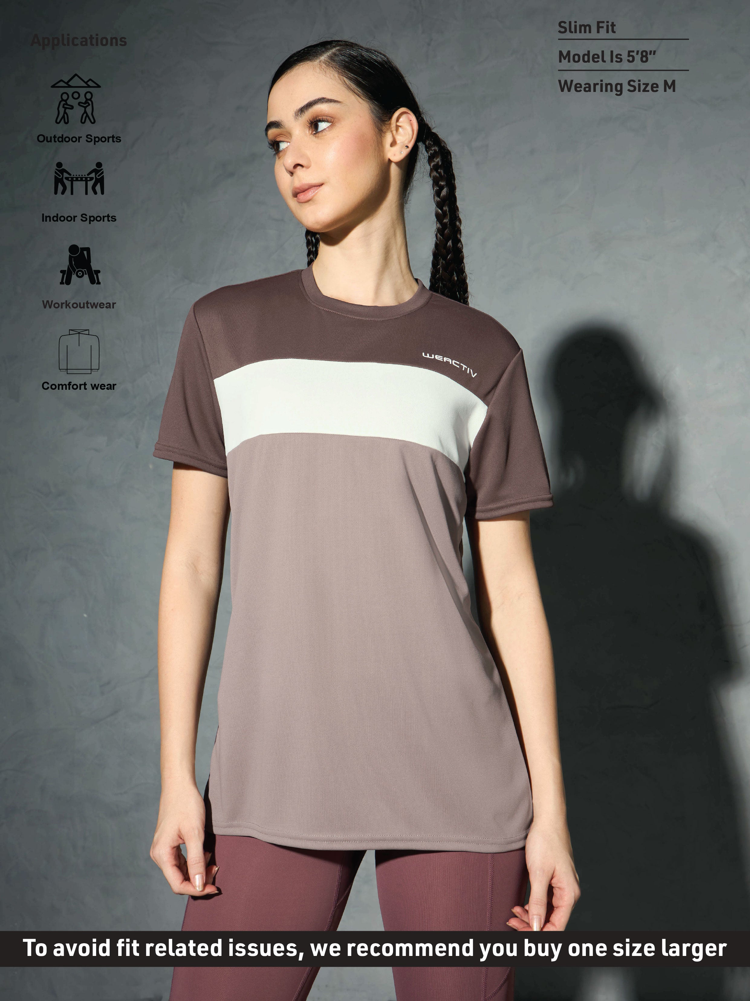 Women Colorblock Slim Fit Round Neck Sports T-shirt with TECHNOCOOL+
