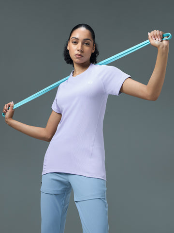 Women Solid Slim Fit Crew Neck T-shirt with TECHNO COOL