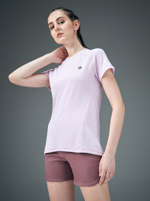 Women Solid Slim Fit Crew Neck T-shirt with TECHNO COOL