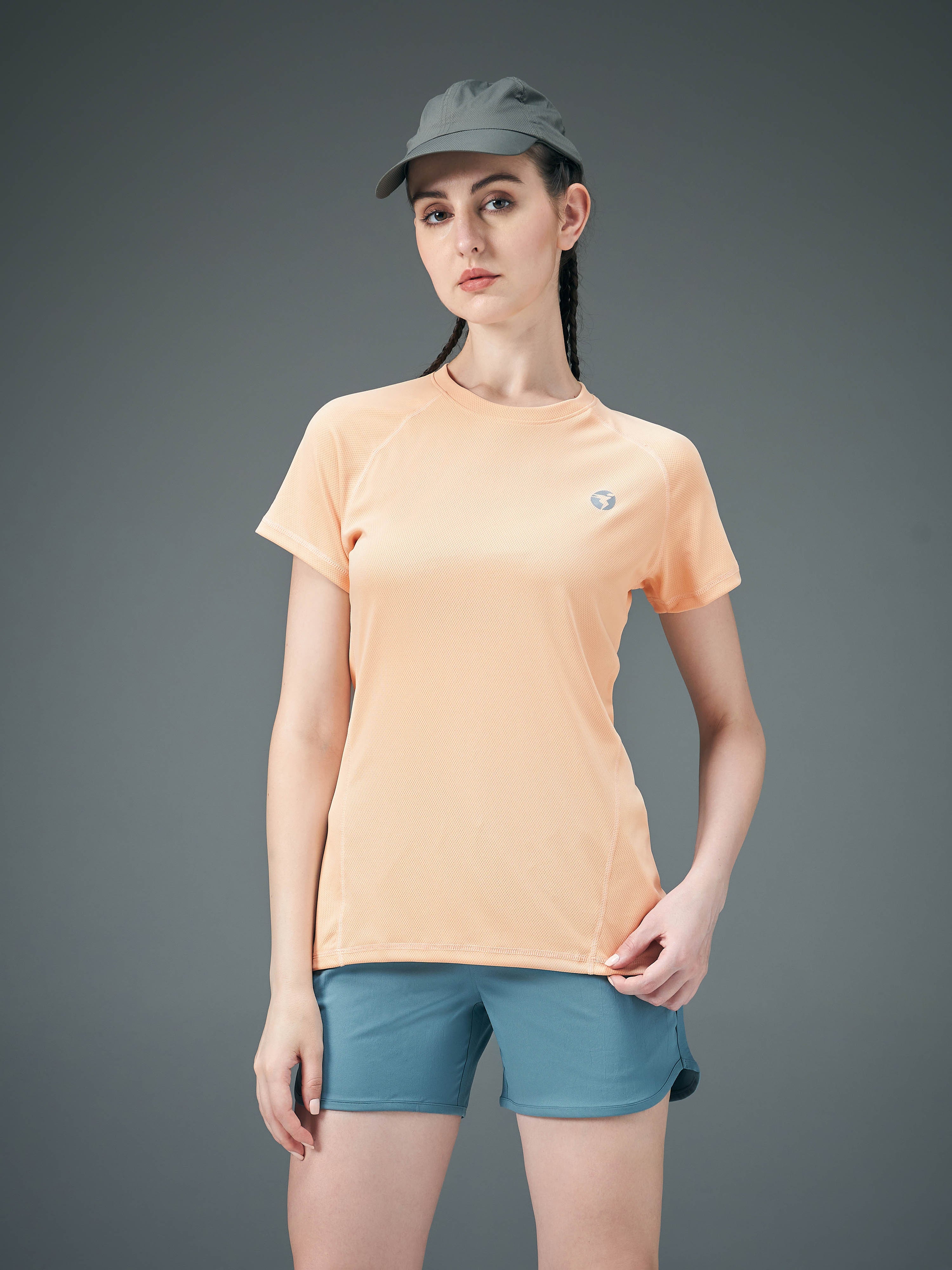 Women Solid Slim Fit Crew Neck T-shirt with TECHNO COOL