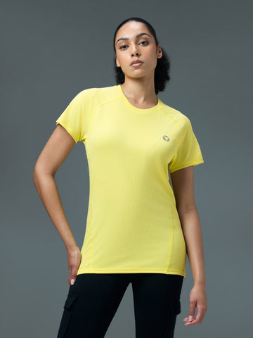 Women Solid Slim Fit Crew Neck T-shirt with TECHNO COOL