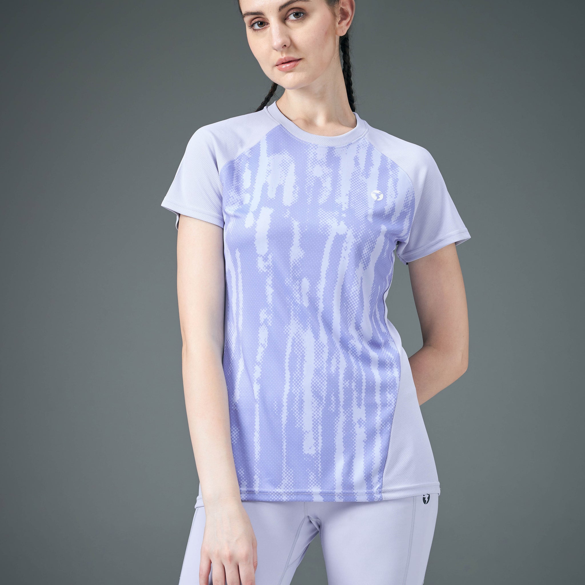 Women Abstract Print Slim Fit Crew Neck T-shirt with TECHNO COOL+