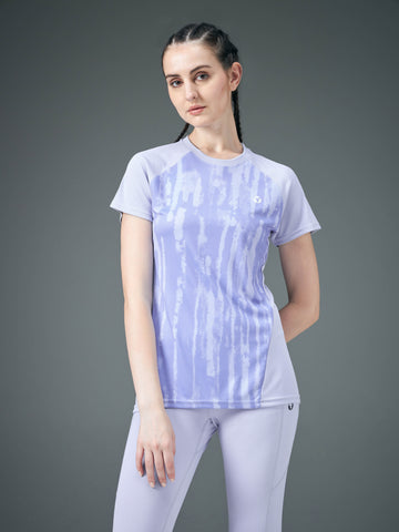 Women Abstract Print Slim Fit Crew Neck T-shirt with TECHNO COOL+