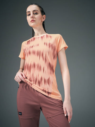 Women Abstract Print Slim Fit Crew Neck T-shirt with TECHNO COOL+