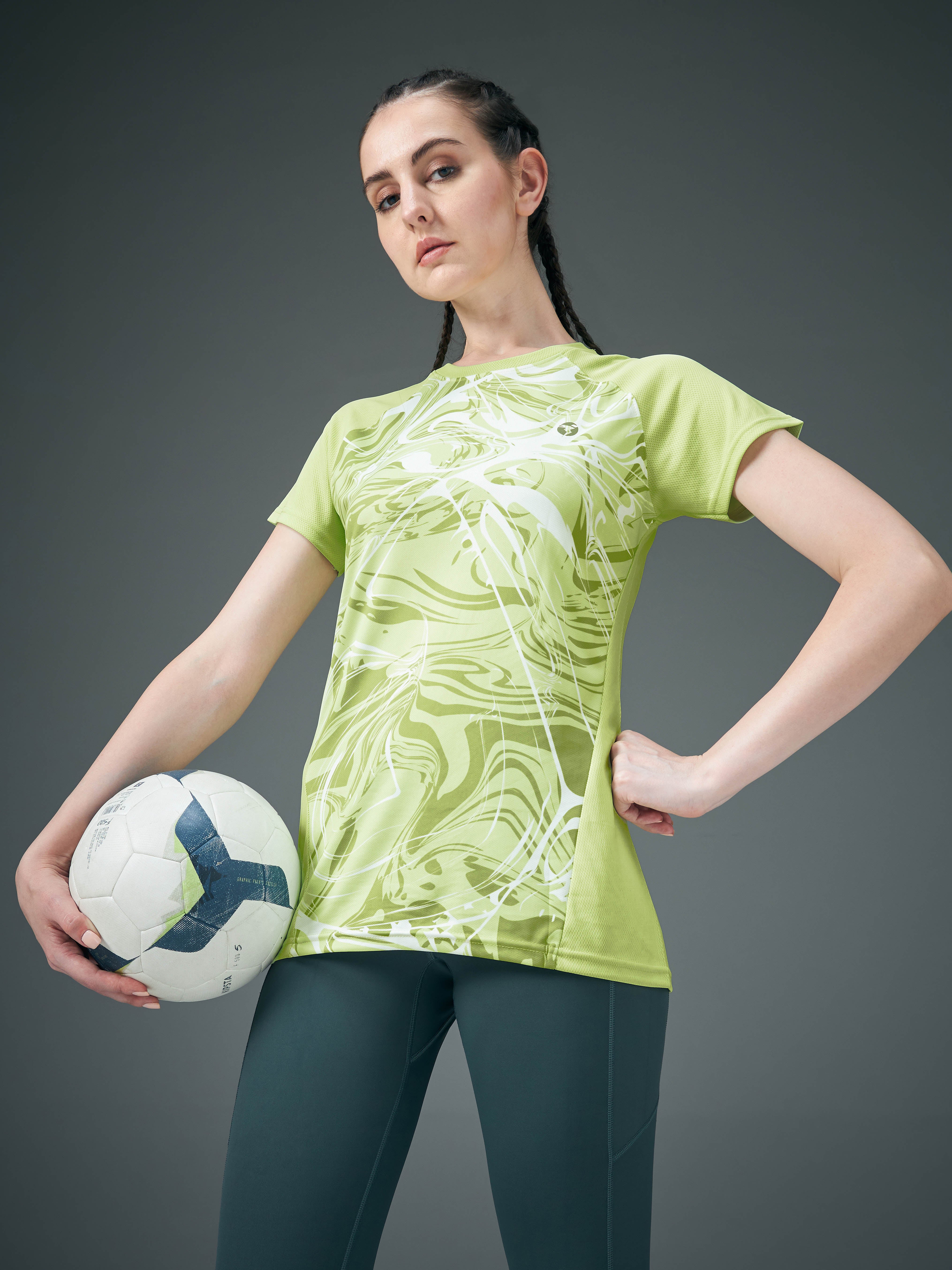 Women Abstract Print Slim Fit Crew Neck T-shirt with TECHNO COOL+