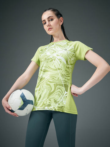 Women Abstract Print Slim Fit Crew Neck T-shirt with TECHNO COOL+