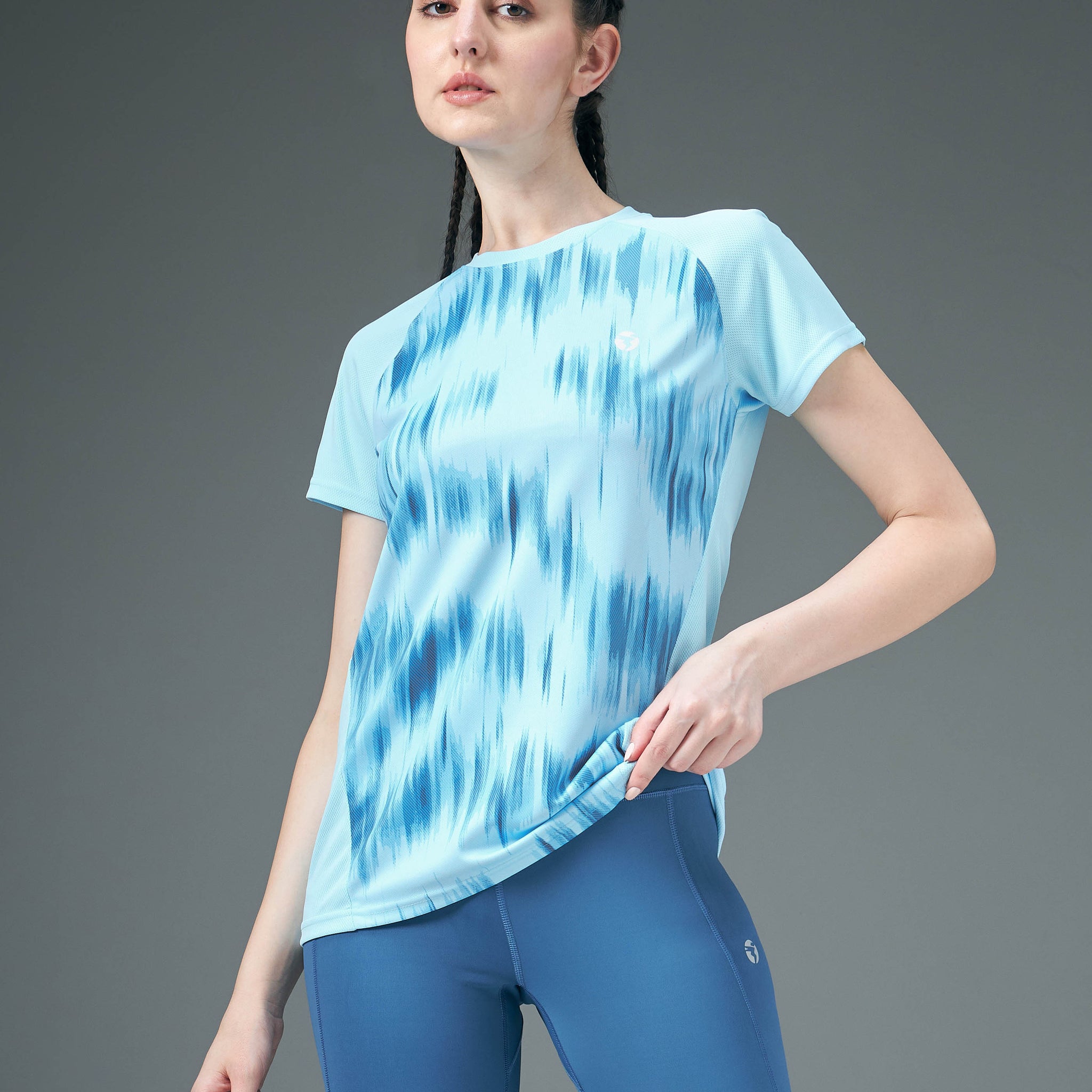 Women Abstract Print Slim Fit Crew Neck T-shirt with TECHNO COOL+