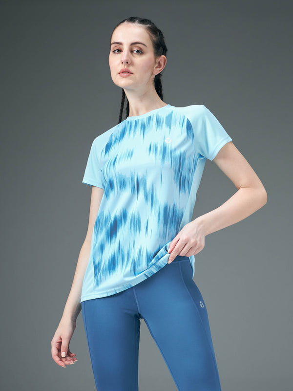 Women Abstract Print Slim Fit Crew Neck T-shirt with TECHNO COOL+