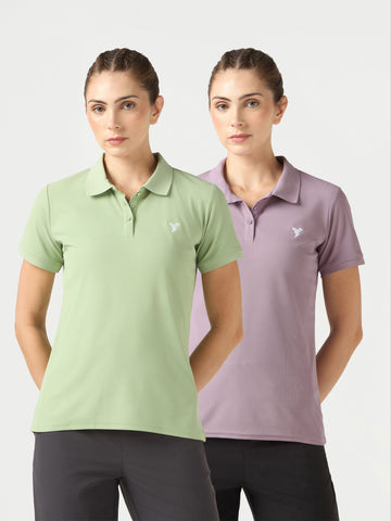 Women Pack of 2 Solid Slim Fit Polo T-shirt with MATPIQ