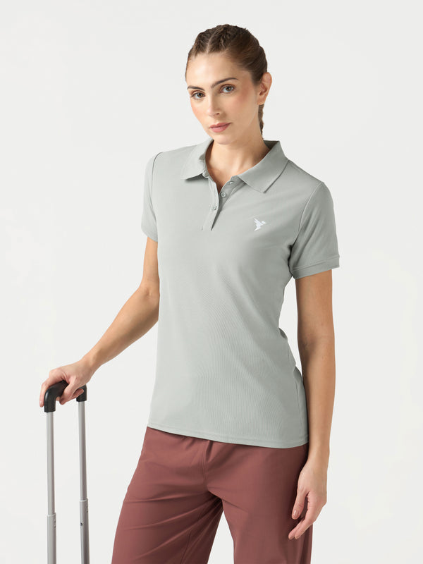 Women Solid Slim Fit Polo T-shirt with MATPIQ