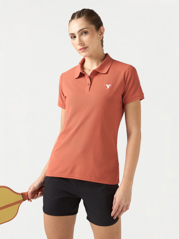Women Solid Slim Fit Polo T-shirt with MATPIQ