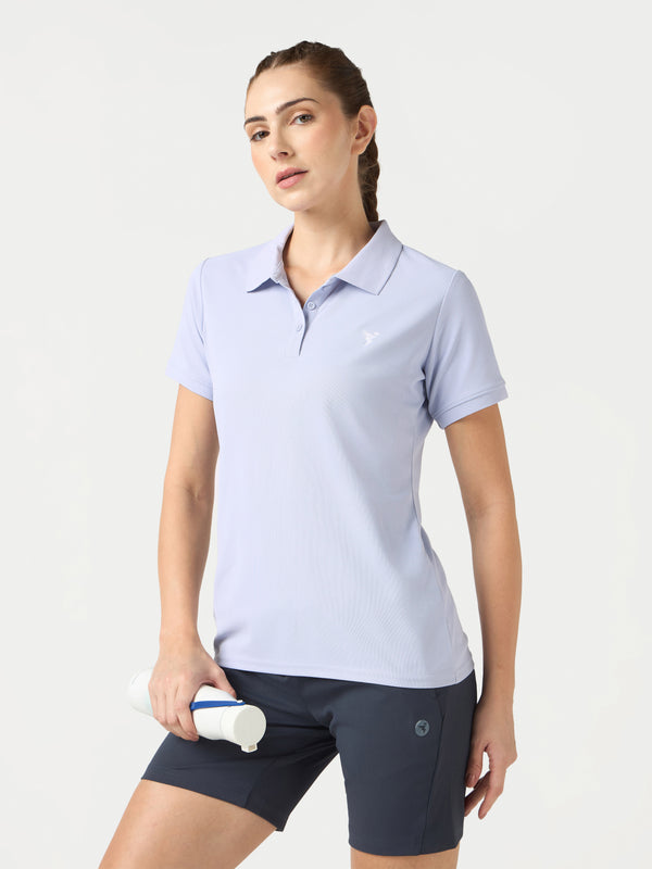 Women Solid Slim Fit Polo T-shirt with MATPIQ