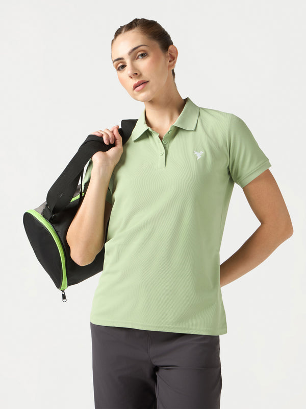 Women Solid Slim Fit Polo T-shirt with MATPIQ