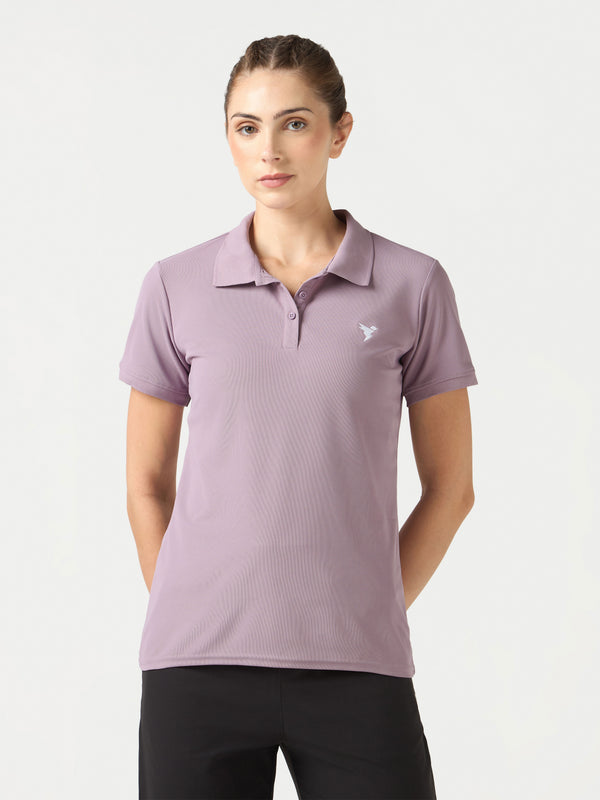 Women Solid Slim Fit Polo T-shirt with MATPIQ
