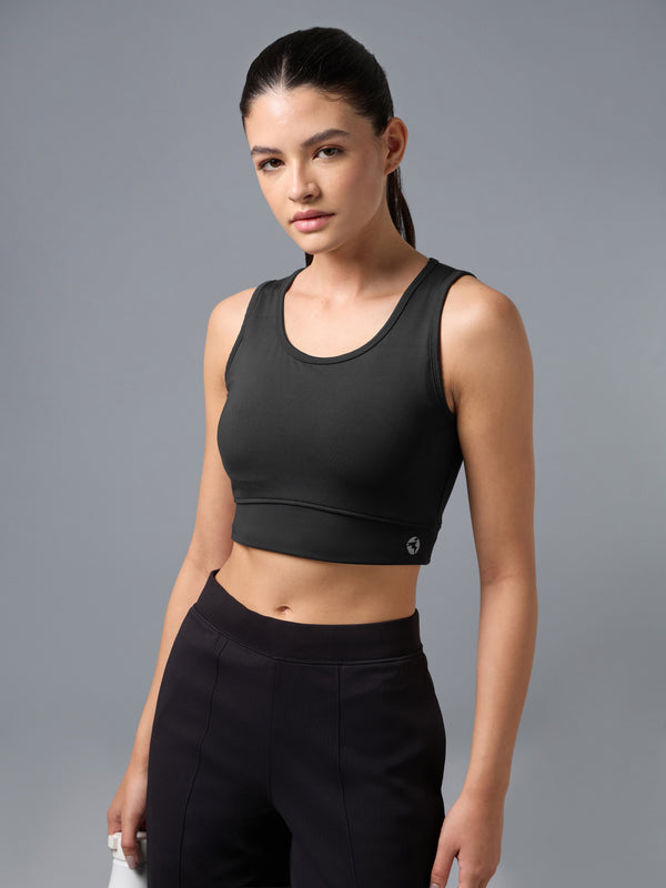 Women Solid Slim Fit Scoop Neck Sports Bra with ELASTO PLUS