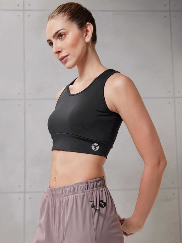 Women Solid Slim Fit Scoop Neck Sports Bra with ELASTO PLUS