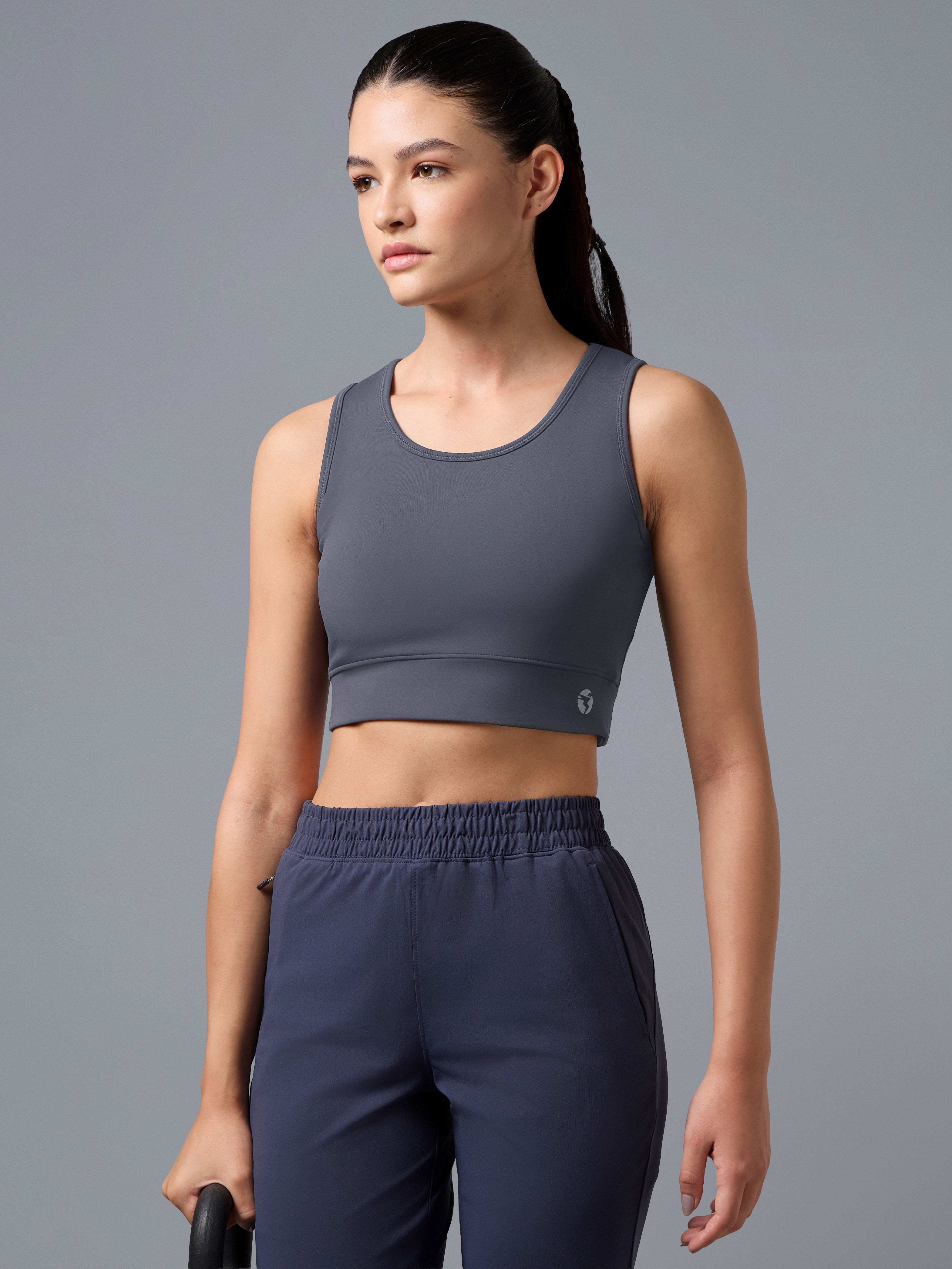 Women Solid Slim Fit Scoop Neck Sports Bra with ELASTO PLUS