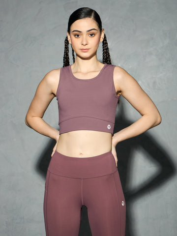 Women Solid Slim Fit Scoop Neck Sports Bra with ELASTO PLUS