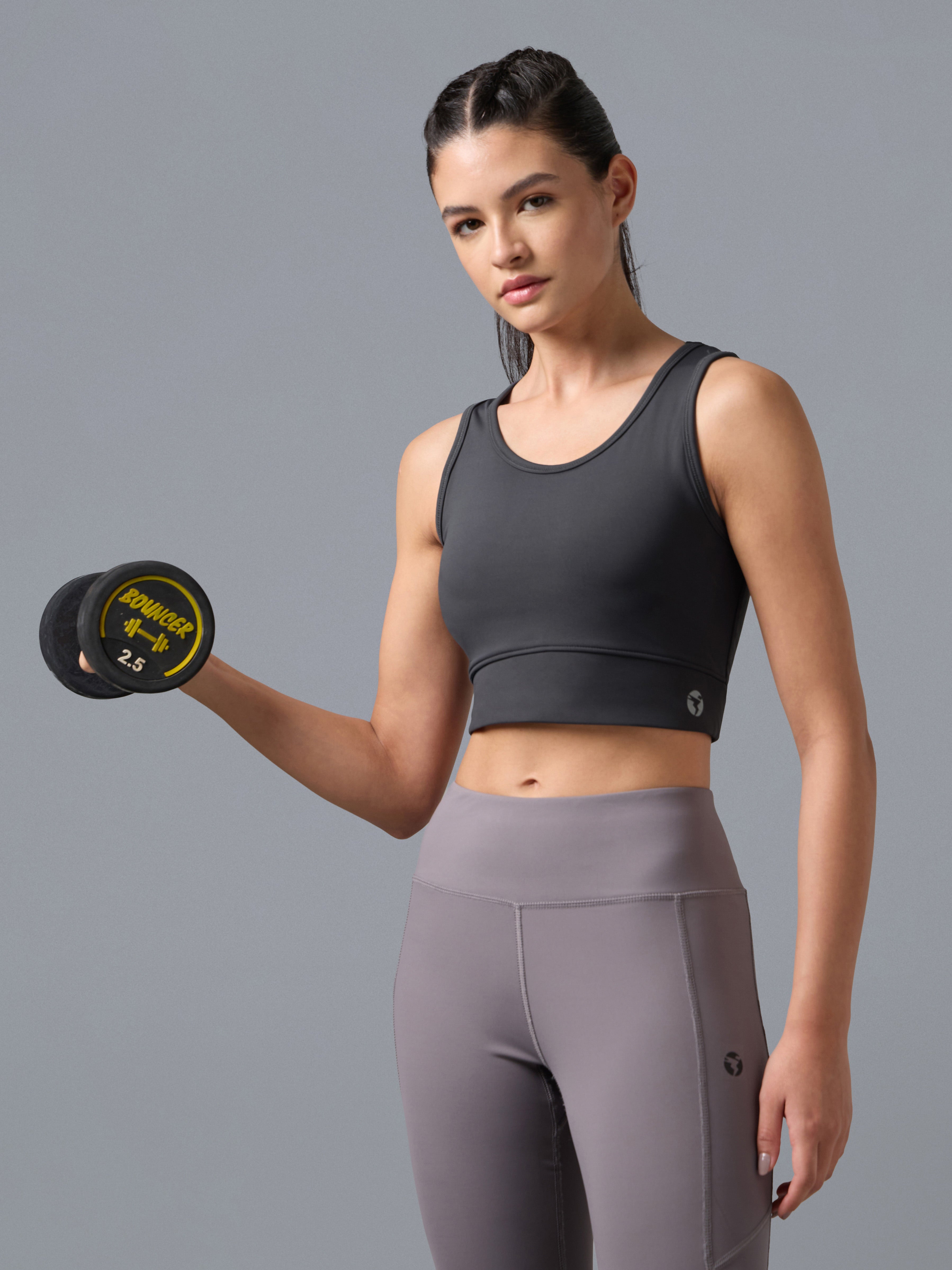 Women Solid Slim Fit Scoop Neck Sports Bra with ELASTO PLUS