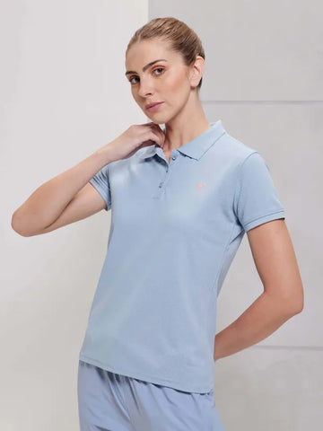 Women Solid Slim Fit Polo T-shirt with MATPIQ